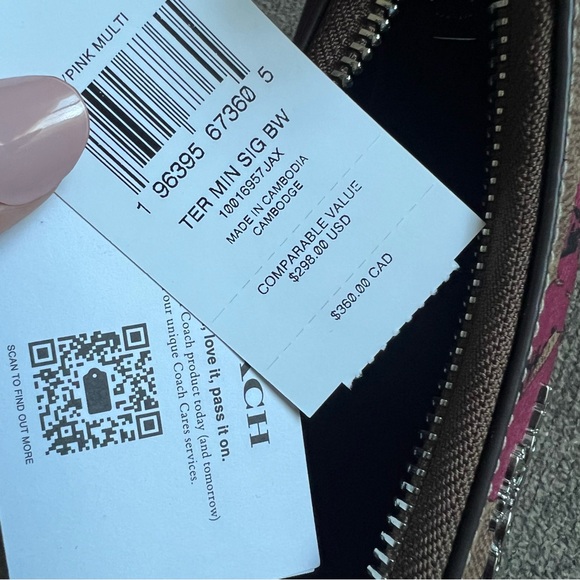 Coach Brown Signature Shoulder Bag with Pink Floral Accents - Picture 7 of 11